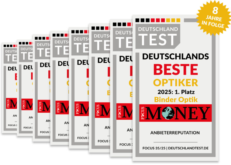 Besser gehts nicht! Binder Optik wieder zum besten Optiker Deutschlands gewählt! 1 Binder Optik Siegel DT Deutschlands Beste 2025 8 Jahre Binder Optik 1 Binder Optik