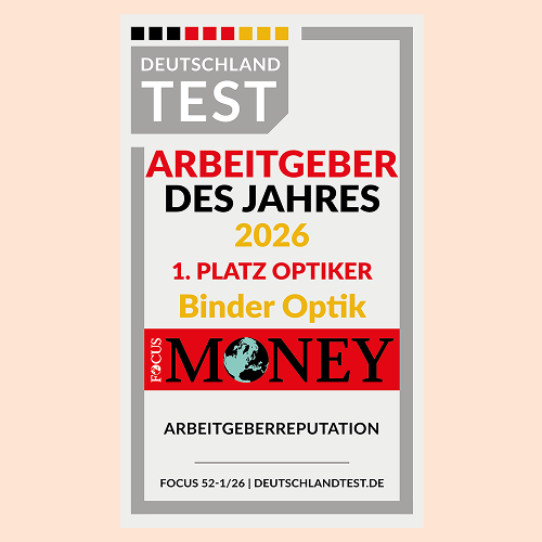 Hundert Punkte! Binder Optik ist Arbeitgeber des Jahres 2026. 1 Binder Optik siegel arbeitgeber 1 Binder Optik