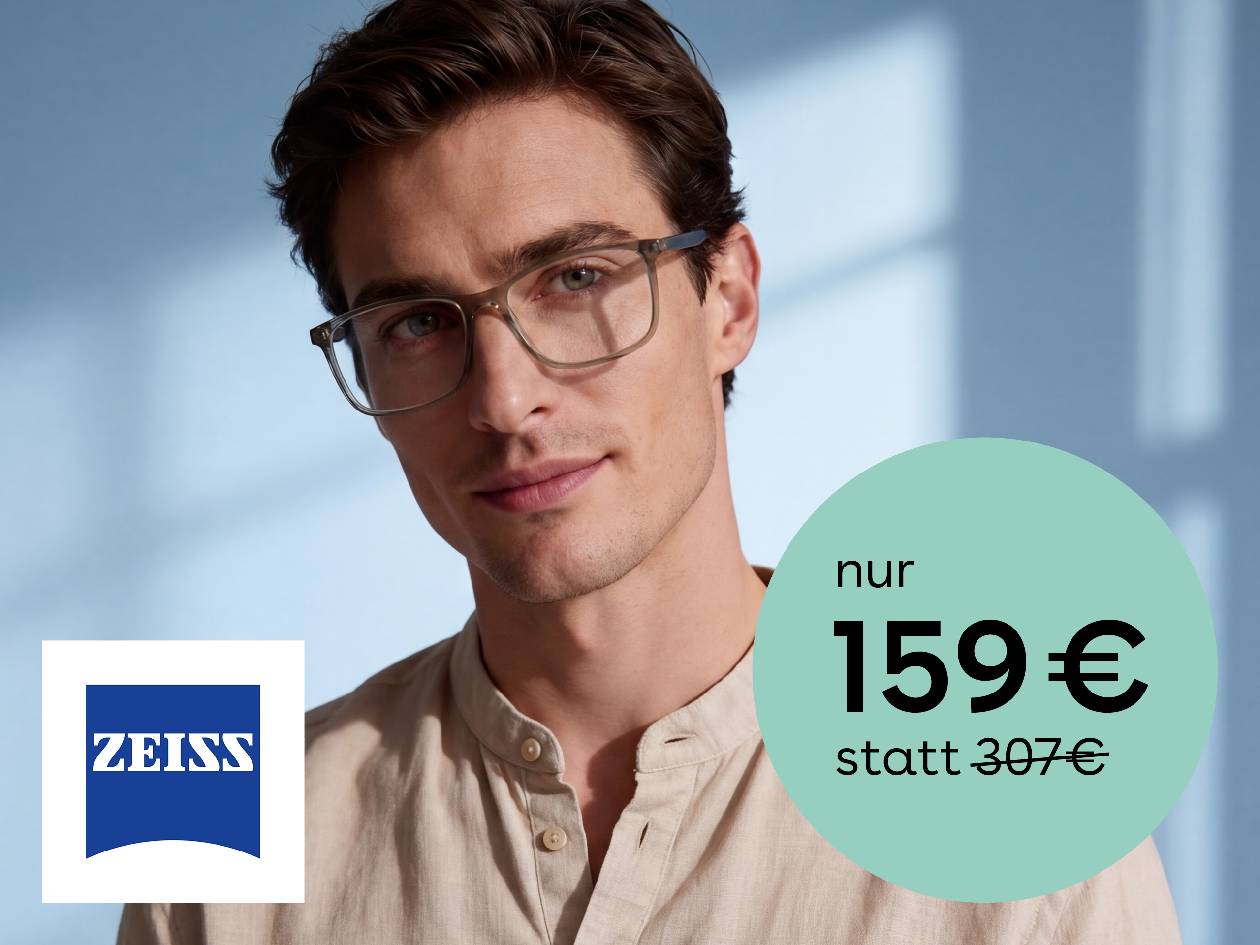 Mann mit grauer Brille – Angebot Einstärkenbrille inkl. ZEISS Gläser