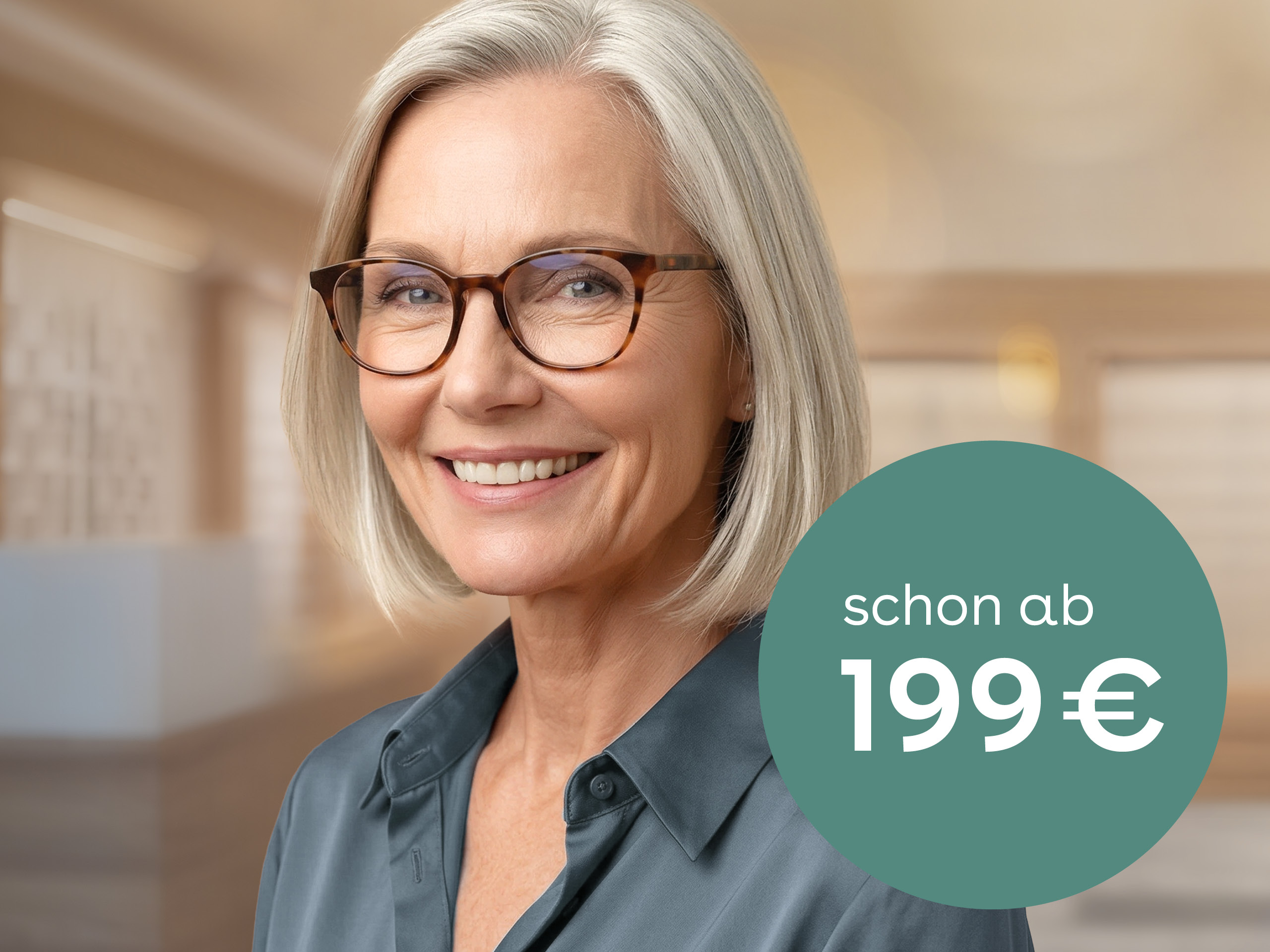 Ältere Frau mit Brille – Angebot Gleitsichtbrille