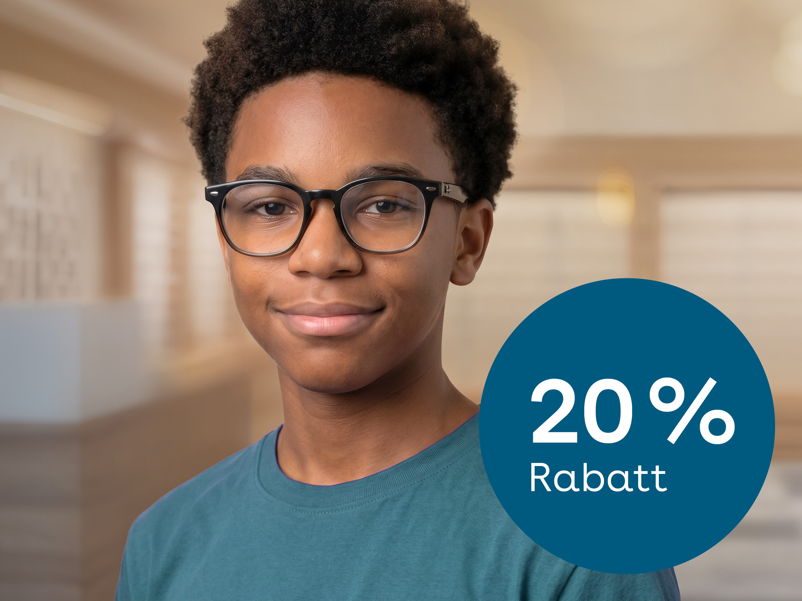 Jugendlicher mit schwarzer Brille – 20 % Rabatt